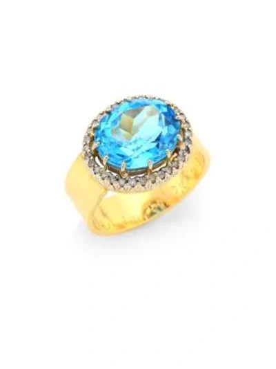 Shop Renee Lewis Women's Antique Diamond 18k Gold Surround Ring In Blue