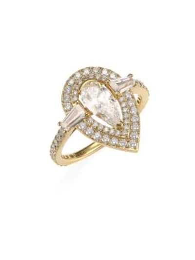 Shop Adriana Orsini 18k Goldplated Silver & Pear-cut Cubic Zirconia Halo Ring