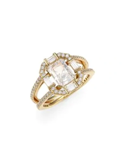 Shop Adriana Orsini 18k Goldplated Silver Framed Radiant-cut Cubic Zirconia Ring