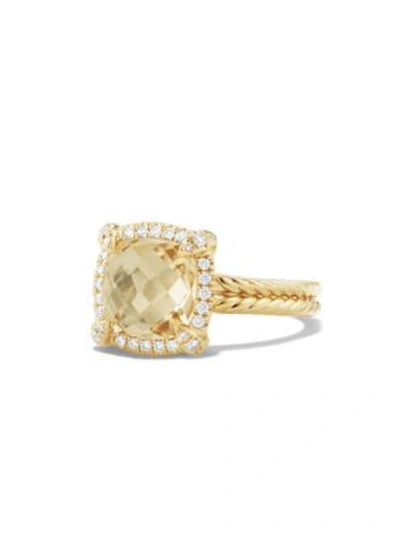 Shop David Yurman Women's Châtelaine Pave Bezel Ring With Gemstone & Diamonds In 18k Yellow Gold/9mm In Champagne Citrine