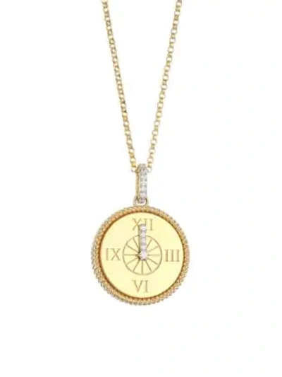 Shop Roberto Coin Disney X  Princess Cinderella 18k Yellow Gold & Diamond Clock Pendant Necklace
