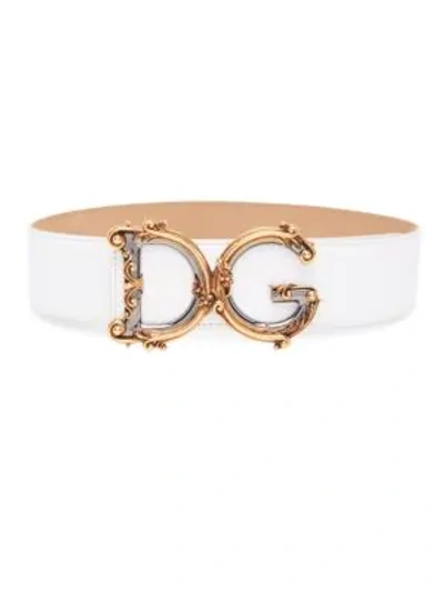 Shop Dolce & Gabbana Women's Barocco Logo Leather Belt In White