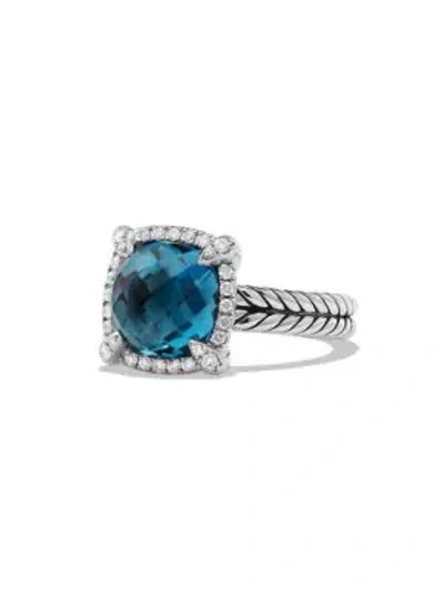 Shop David Yurman Women's Châtelaine Pave Bezel Ring With Gemstone & Diamonds/9mm In Hampton Blue Topaz