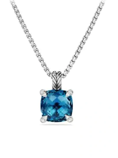 Shop David Yurman Châtelaine Pendant Necklace With Gemstone & Diamonds/11mm In Hampton Blue Topaz