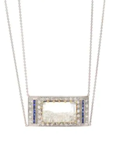 Shop Renee Lewis 18k White Gold, Diamond & Sapphire Rectangle Shake Necklace