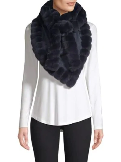 Shop Glamourpuss Bohemian Rabbit Fur-trim Cashmere Blend Knit Scarf In Navy