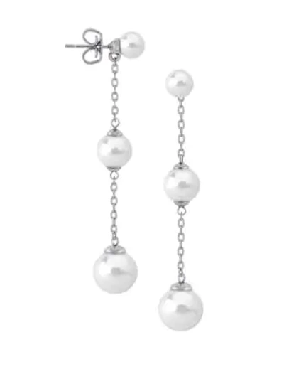 Shop Majorica Women's Sterling Silver And 6mm-10mm White Pearl Linear Drop Earrings