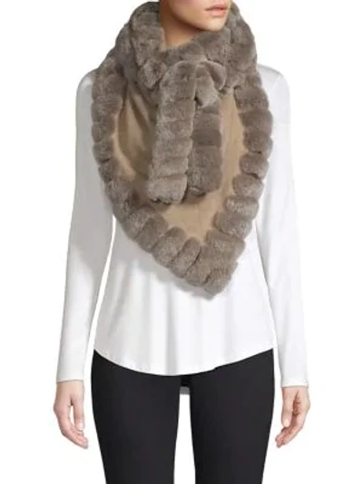 Shop Glamourpuss Rabbit Fur Trimmed Cashmere Wrap Scarf In Taupe