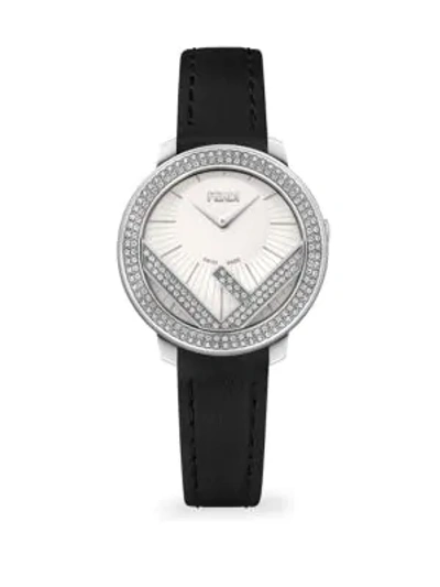 Shop Fendi Run Away Stainless Steel & Diamond Leather-strap Watch In Black