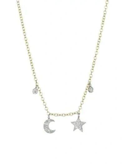 Shop Meira T Yellow Gold Mini Diamond Moon & Star Necklace