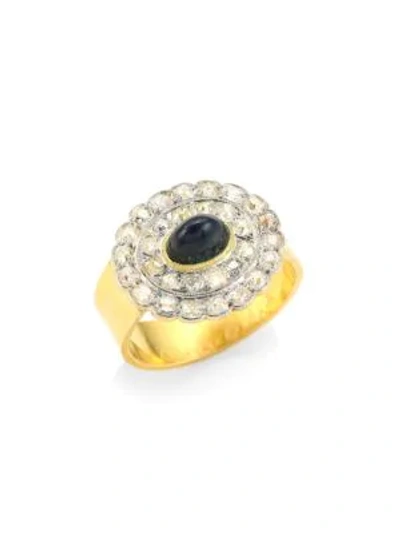 Shop Renee Lewis Diamond & Sugarloaf Sapphire 18k Gold Ring