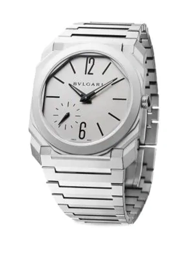 Shop Bvlgari Women's Octo Sandblasted Steel Bracelet Watch In Silver