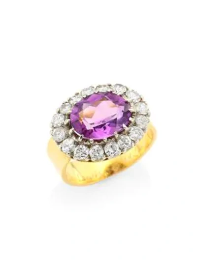Shop Renee Lewis Amethyst & Antique Diamond 18k Gold Surround Ring
