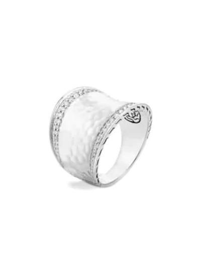 Shop John Hardy Women's Classic Chain Hammered Silver & Diamond Small Saddle Ring