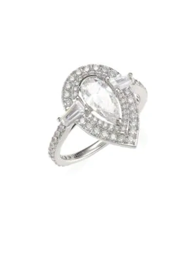 Shop Adriana Orsini Pear-cut Cubic Zirconia Halo Ring In Rhodium