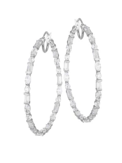 Shop Adriana Orsini Large Mixed-shape Cubic Zirconia Hoop Earrings In Rhodium