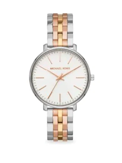 Shop Michael Kors Pyper Tri-tone Stainless Steel Watch In Silver Gold