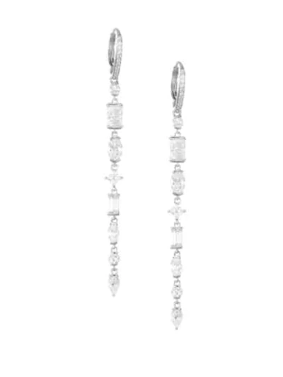 Shop Adriana Orsini Rhodium-plated & Cubic Zirconia Mixed-shape Linear Drop Earrings