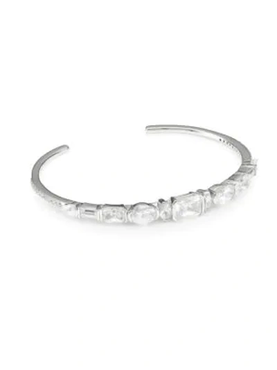 Shop Adriana Orsini Mixed-shape Cubic Zirconia Open Cuff Bracelet In Rhodium