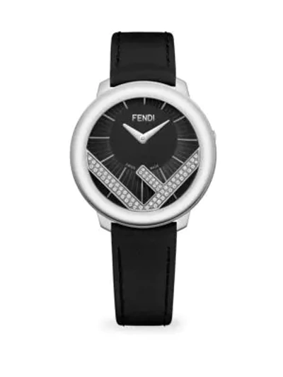 Shop Fendi Run Away Stainless Steel & Diamond Leather-strap Watch In Black