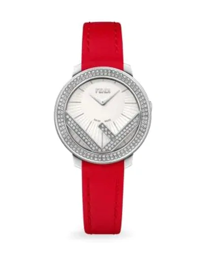 Shop Fendi Run Away Stainless Steel & Diamond Leather-strap Watch In Red