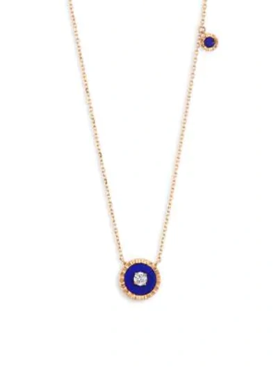 Shop Marli Coco Diamond & Lapis Lazuli 18k Rose Gold Pendant Necklace In Blue