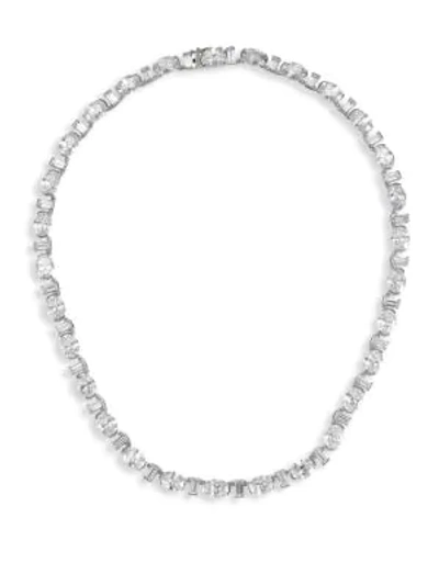 Shop Adriana Orsini Brilliant & Baguette-cut Cubic Zirconia Collar Necklace In Rhodium