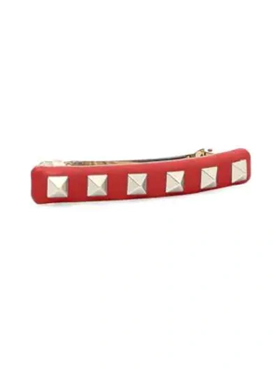 Shop Valentino Rockstud Leather Hair Clip In Red