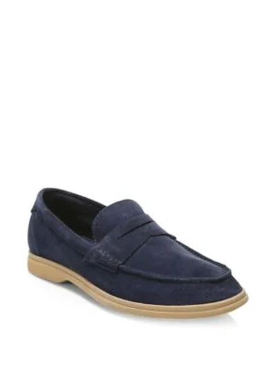 Shop Brunello Cucinelli Suede Penny Loafers In Ink Blue