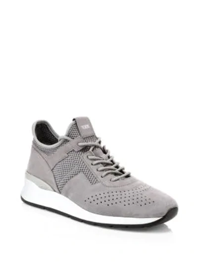 Shop Tod's Suede & Mesh Lace-up Sneakers In Grey