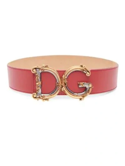 Shop Dolce & Gabbana Barocco Logo Leather Belt In Medium Red