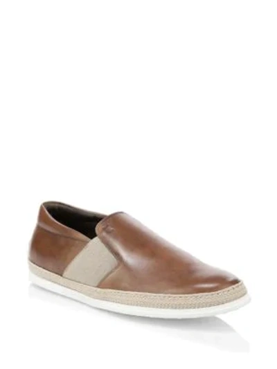 Shop Tod's Leather Espadrille Slip-on Shoes In Caramel Brown