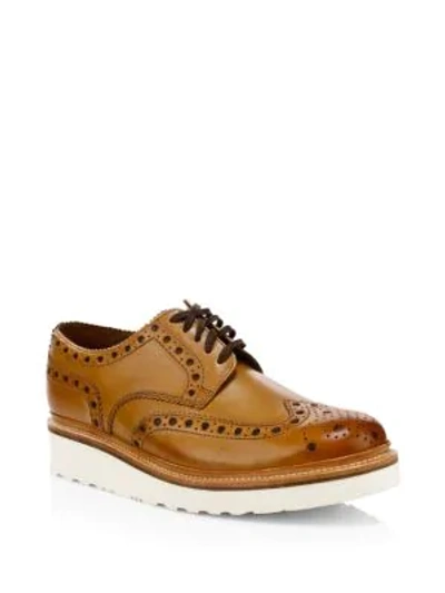 Shop Grenson Men's Archie Wedge Leather Wingtip Brogues In Tan