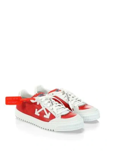 Shop Off-white Leather Polo Trainers In Red White