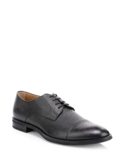 Shop Hugo Boss Coventry Crosshatch Leather Cap Toe Derby In Black