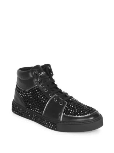 Shop Balmain Studded Leather High-top Trainers In Noir