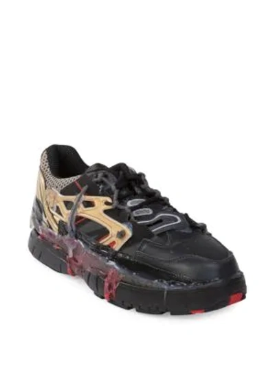 Shop Maison Margiela Fusion Leather Low-top Sneakers In Black Gold Red