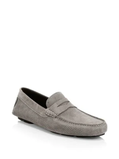 Shop To Boot New York Pace Perforated Suede Driving Loafers In Piombo