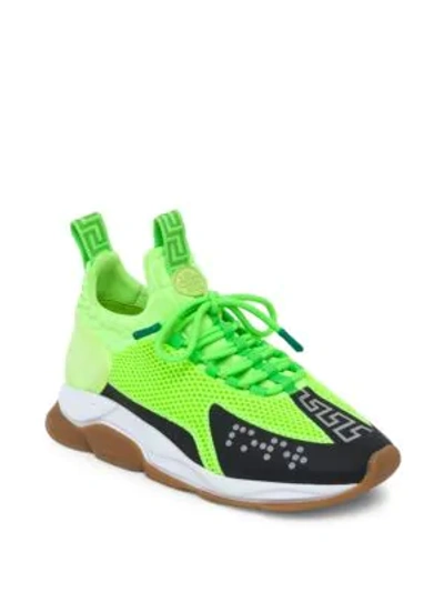 Shop Versace Cross Chainer Mesh Runners In Lime Black