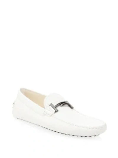 Shop Tod's Gommini Double T Leather Loafers In White New Elk
