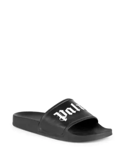 Shop Palm Angels Logo Slide Sandals In Black White