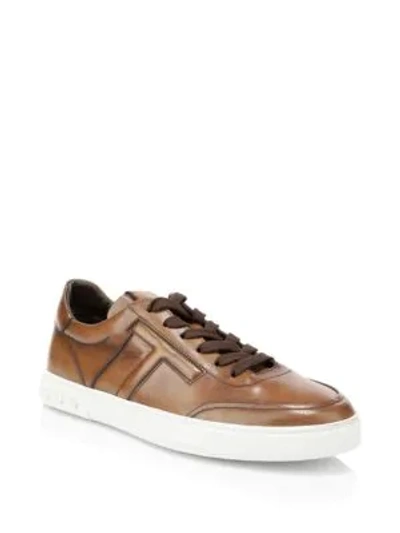 Shop Tod's Casetta Leather Lace-up Sneakers In Caramel Brown