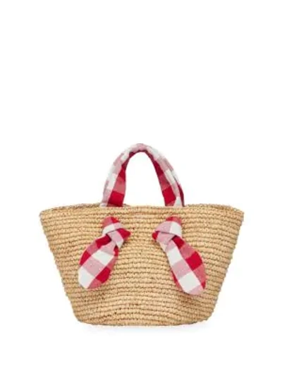 Shop Loeffler Randall Hazel Gingham Strap Straw Tote In Natural Red