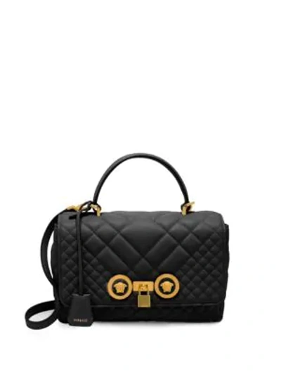 Shop Versace Icon Quilted Leather Top Handle Bag In Black