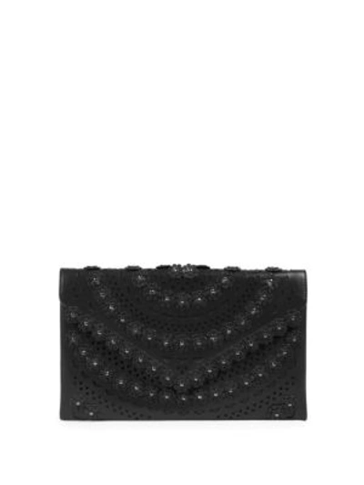 Shop Alaïa Women's Oum Floral Leather Clutch In Black