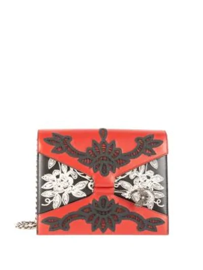 Shop Alexander Mcqueen Embroidered Pin Leather Satchel In Red
