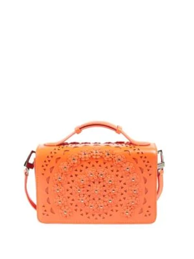 Shop Alaïa Small Franca Floral Leather Shoulder Bag In Orange