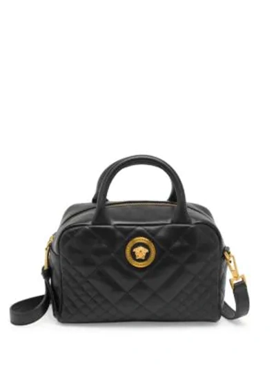 Shop Versace Quilted Leather Satchel In Black