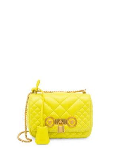 Shop Versace Small Quilted Icon Shoulder Bag In Acid Green