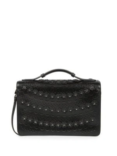 Shop Alaïa Medium Franca Floral Leather Shoulder Bag In Black